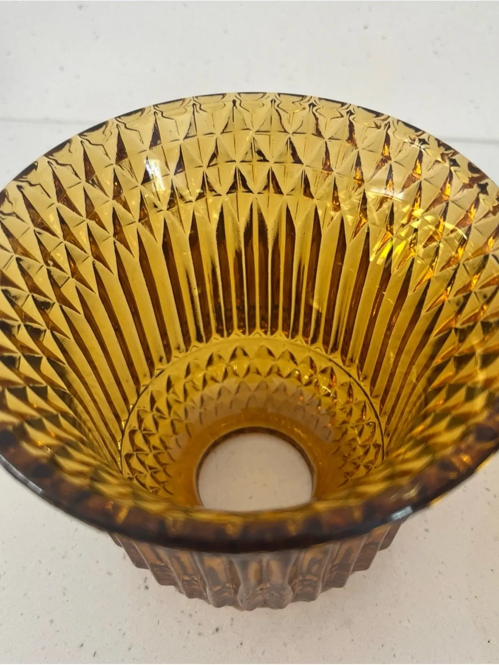 Vintage Indiana Glass Amber Diamond Point Fairy Lamp